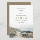 ミニマルなラスティックシーサイドロックショアビーチウェディング 招待状 (正面/裏面)