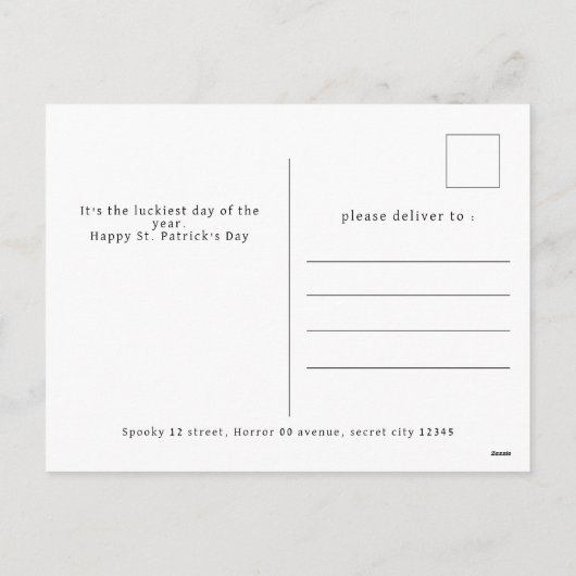 ミニマルなラッキーシャムロックの聖パトリックの日写真 シーズンポストカード (裏面)