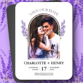 ミニマルなラベンダーウェディング日付写真を保存 マグネット