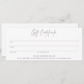 ミニマルなラベンダーフォグギフトモダン証明書 (正面/裏面)