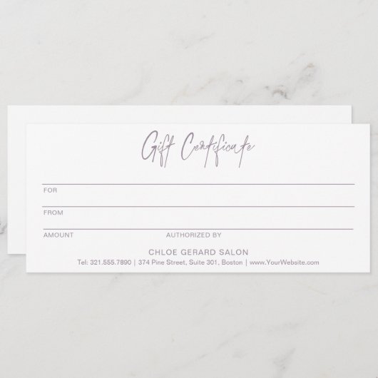 ミニマルなラベンダーフォグギフトモダン証明書 (正面/裏面)