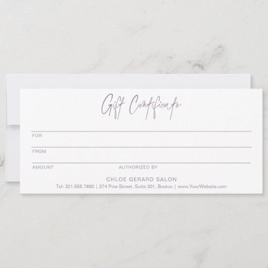 ミニマルなラベンダーフォグギフトモダン証明書 (正面)