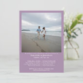 ミニマルなラベンダーフォト結婚のリハーサルディナー 招待状 (スタンド正面)