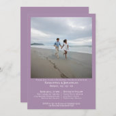 ミニマルなラベンダーフォト結婚のリハーサルディナー 招待状 (正面/裏面)