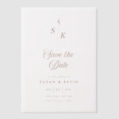 ミニマルなリーフモノグラム結婚式の日付を保存 ベラム紙招待状 (正面)