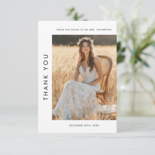 ミニマルなルースチックタイポグラフィーの結婚前お茶会の写真 サンキューカード (スタンド正面)