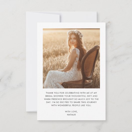 ミニマルなルースチックタイポグラフィーの結婚前お茶会の写真 サンキューカード (裏面)