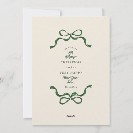 ミニマルなレトログリーン弓の写真 シーズンカード (裏面)