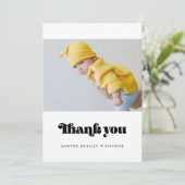 ミニマルなレトロスクリプトベビーシャワーサンキューカード サンキューカード (スタンド正面)