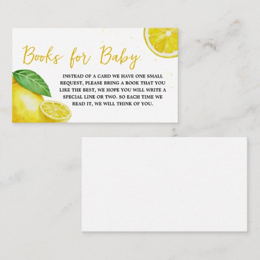 ミニマルなレモネードベビーシャワーブックベビー エンクロージャーカード (正面/裏面)