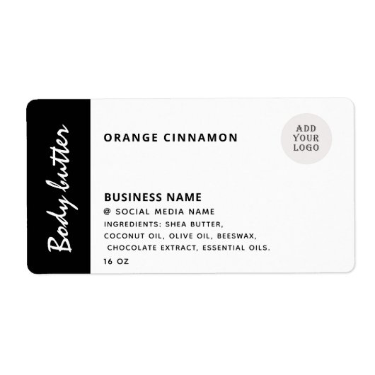 ミニマルなロゴタイポグラフィ白黒製品ラ ラベル (正面)