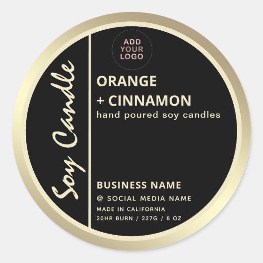 ミニマルなロゴ黒金ゴールド縁どソイキャンドルクラス ラウンドシール (正面)