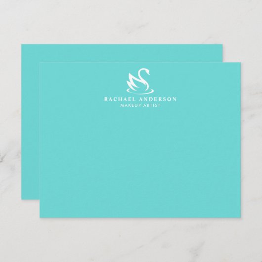 ミニマルなロビンズエッグブルーホワイトスワンのロゴ ノートカード (正面/裏面)