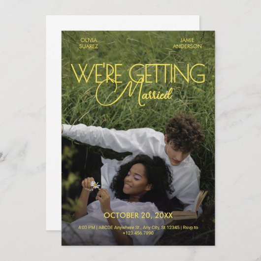 ミニマルなロマンス映画のポスタ結婚ー写真 招待状 (正面/裏面)