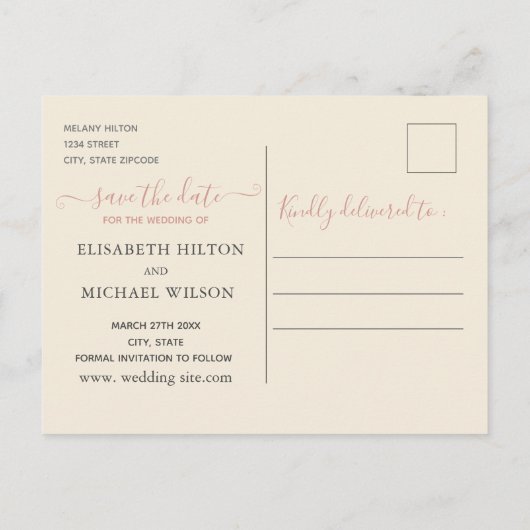 ミニマルなロマンチックなバラ金ゴールドフレーム書 案内ポストカード (裏面)