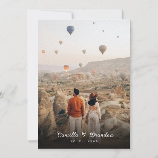 ミニマルなロマンチックハート結婚スクリプト 招待状 (裏面)