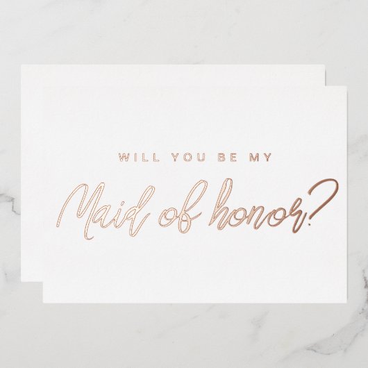 ミニマルなローズゴールドの結婚式のメイドオブオナーになってくれる？ 箔招待状 (正面/裏面)