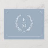 ミニマルなローレルモノグラム結婚式の日付を保存 案内ポストカード (裏面)