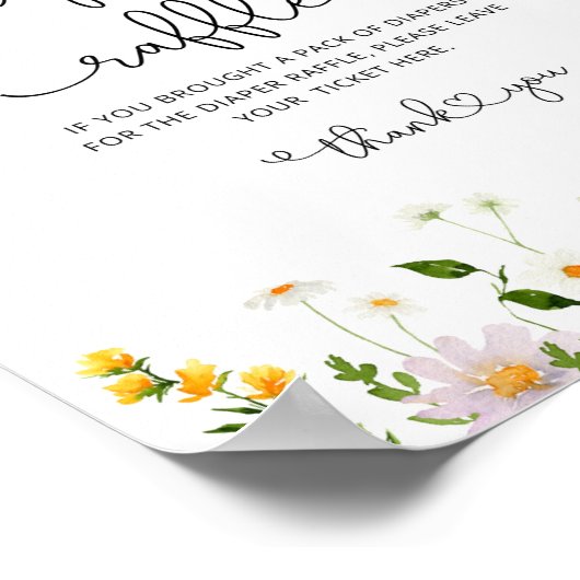 ミニマルなワイルドフラワーおむつラッフルベビーシャワー ポスター (角)