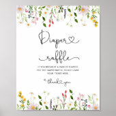 ミニマルなワイルドフラワーおむつラッフルベビーシャワー ポスター (正面)