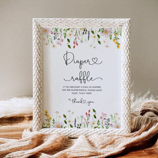 ミニマルなワイルドフラワーおむつラッフルベビーシャワー ポスター