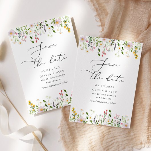 ミニマルなワイルドフラワーは日付カードを保存 セーブザデート