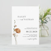 ミニマルなワイルドフラワーブラック |白結婚色 招待状 (スタンド正面)