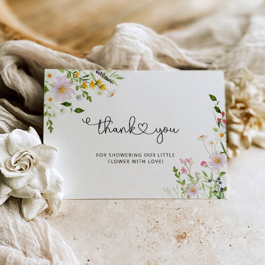 ミニマルなワイルドフラワーベビーシャワーサンキューカード カード