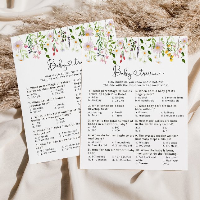 ミニマルなワイルドフラワーベビートリビア赤ちゃんシャワーゲーム (クリエイターアップロード済み)