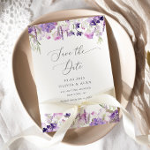 ミニマルなワイルドフラワーラベンダーは日付カードを保存 セーブザデート