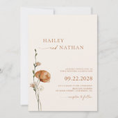 ミニマルなワイルドフラワー写真燃えたオレンジ結婚色の 招待状 (正面)