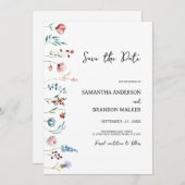 ミニマルなワイルドフラワー日付カードを保存 招待状 (正面/裏面)