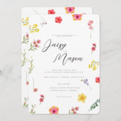 ミニマルなワイルドフラワー春結婚エンクロージャ 招待状 (正面/裏面)