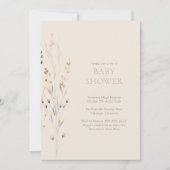 ミニマルなワイルドフラワー男女兼用の赤ちゃんシャワー 招待状 (正面)