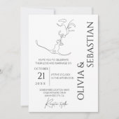 ミニマルなワンラインアートのキスするカップル ウェディング 招待状 (正面)