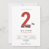 ミニマルなヴィンテージF1レーシングカーの2歳の誕生日 招待状 (正面)