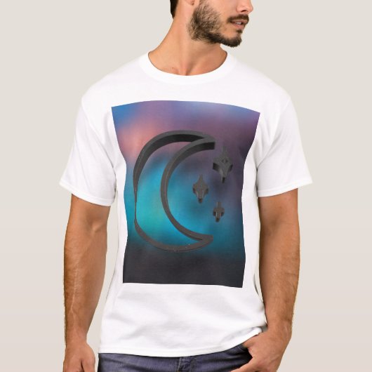 ミニマルな三日月と星の美観 Tシャツ (正面)