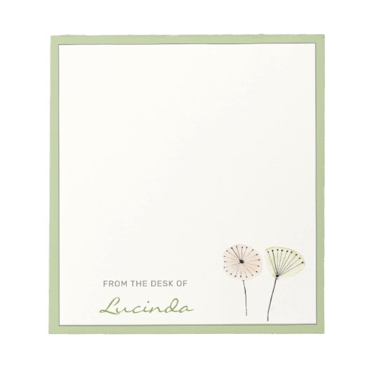 ミニマルな中世紀モダンの花パーソナライズされた ノートパッド (正面)