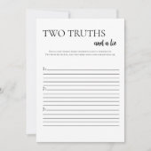 ミニマルな二つの真実と嘘のブライダルシャワーカード 招待状 (正面)
