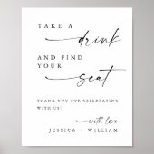 ミニマルな人がドリンクの結婚シーティングサインを取る ポスター (正面)