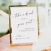 ミニマルな人がドリンクの結婚シーティングサインを取る ポスター