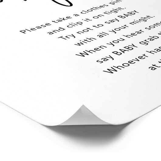 ミニマルな人は赤ちゃんシャワーのゲームのサインを言わない ポスター (角)