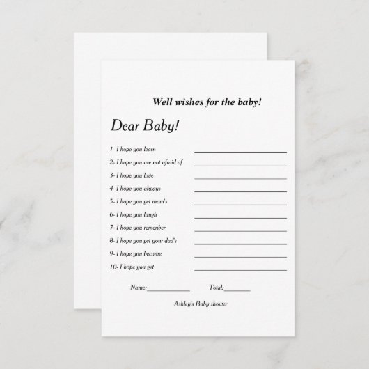 ミニマルな人は赤ちゃんシャワーゲームを望む 招待状 (正面/裏面)