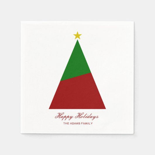 ミニマルな休日クリスマスツリー赤い緑 スタンダードカクテルナプキン (正面)