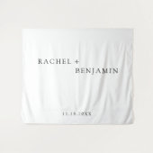 ミニマルな伝統的なシンプルなブラックアンドホワイトのウェディング タペストリー (正面(横))