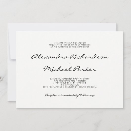 ミニマルな優雅|の白黒結婚式 招待状 (正面)