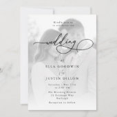 ミニマルな写真とエレガントなスクリプトの結婚式 招待状 (正面)