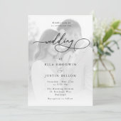 ミニマルな写真とエレガントなスクリプトの結婚式 招待状 (スタンド正面)