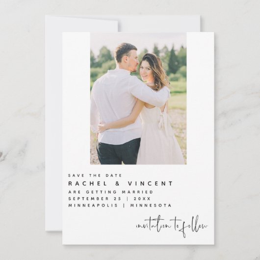 ミニマルな写真カードの独身の日付を保存 セーブザデート (正面)