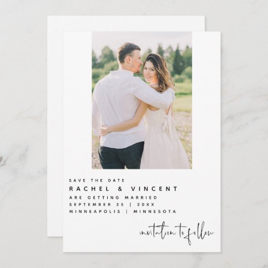 ミニマルな写真カードの独身の日付を保存 セーブザデート (正面/裏面)